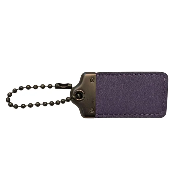 Rare 1941 Coach Black And Purple Leather Hangtag With Chain - Picture 2 of 2
